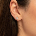 Classic Emerald-Shape Diamond Halo Stud Earrings