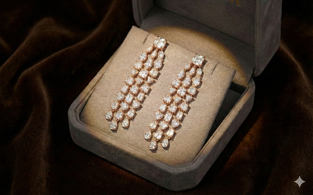 Mixed-Cut Diamond Triple-Strand Drop Earrings