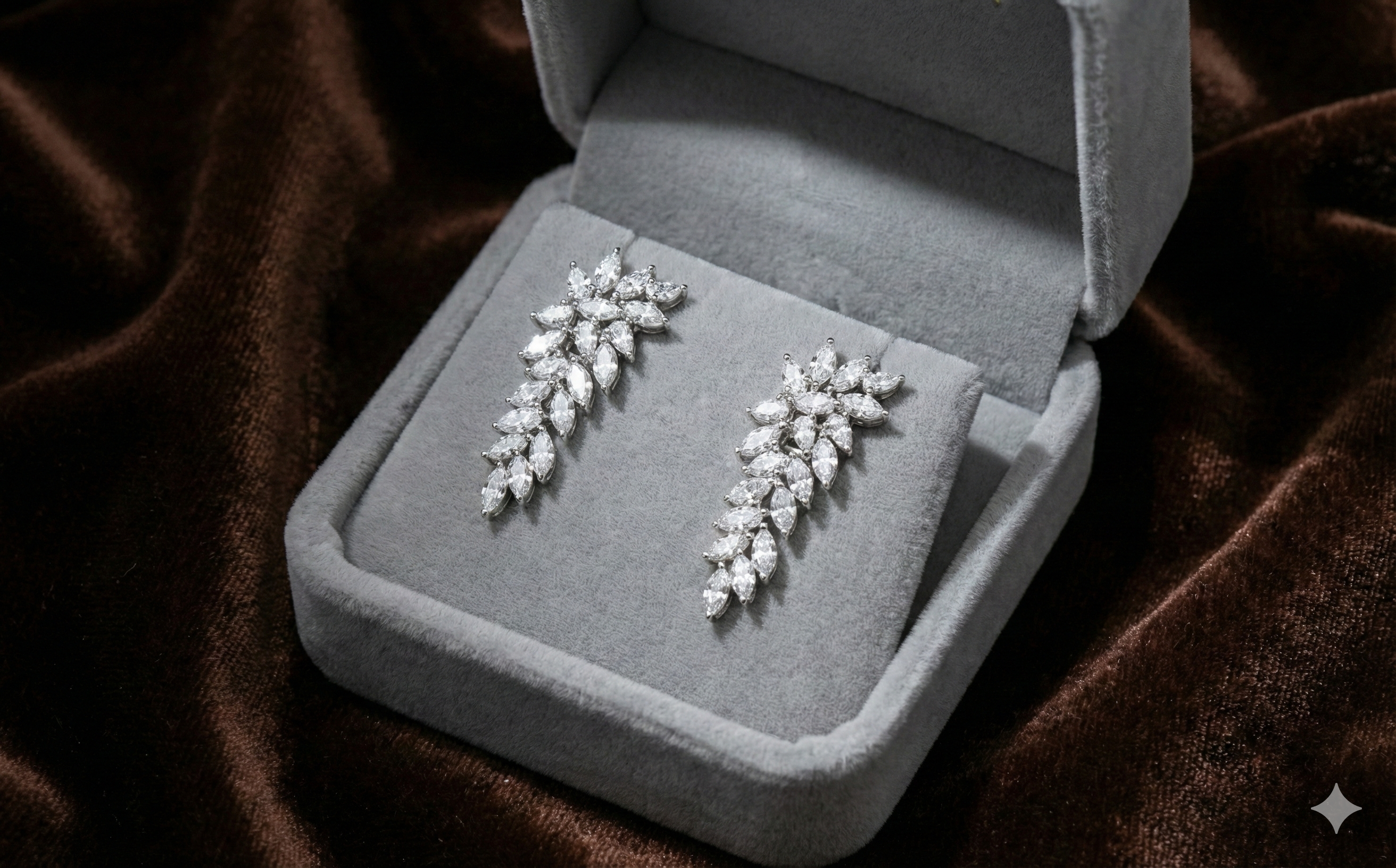 Marquise Diamond Leaf Cluster Drop Earrings